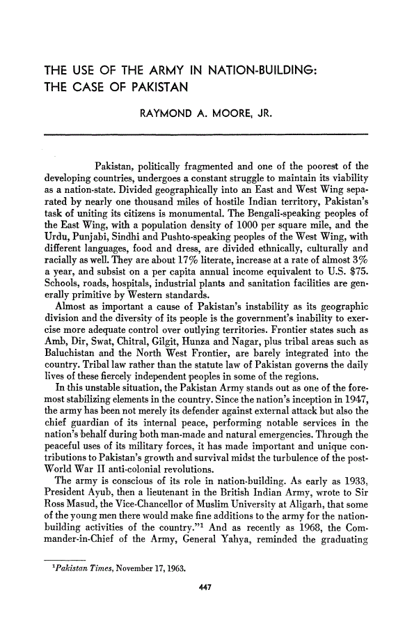 First page of The Use of the Army in Nation-Building: The Case of Pakistan