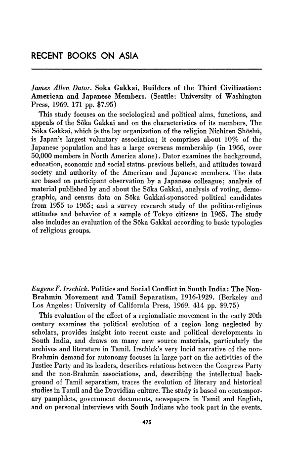First page of Recent Books on Asia