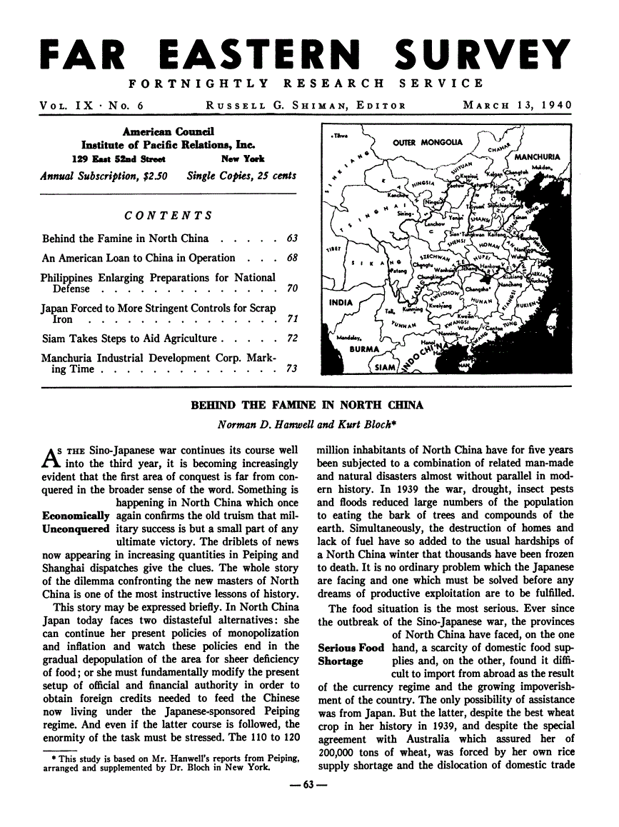 First page of Behind the Famine in North China