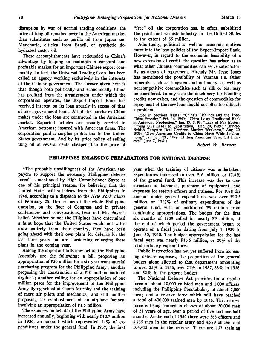 First page of Philippines Enlarging Preparations for National Defense