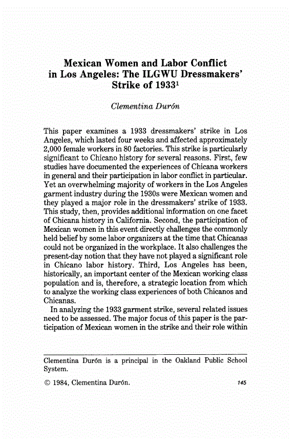 First page of Mexican Women and Labor Conflict in Los Angeles<subtitle>The ILGWU Dressmakers’ Strike of 1933</subtitle>