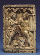 Artemis and Apollo on a fourth-century CE bone plaque from Aleppo, Syria, 8.9 × 6.2 cm. The Walters Art Museum, inv. no. 71.29. Photo: CC0.