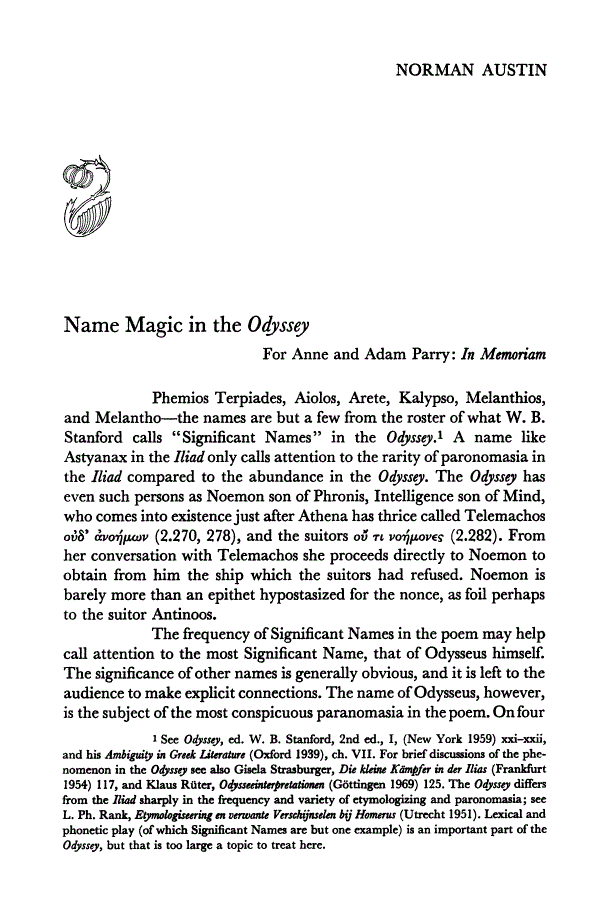 First page of Name Magic in the "Odyssey"