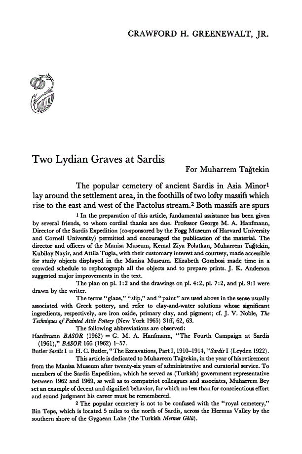 First page of Two Lydian Graves at Sardis
