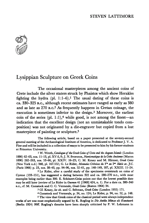 First page of Lysippian Sculpture on Greek Coins