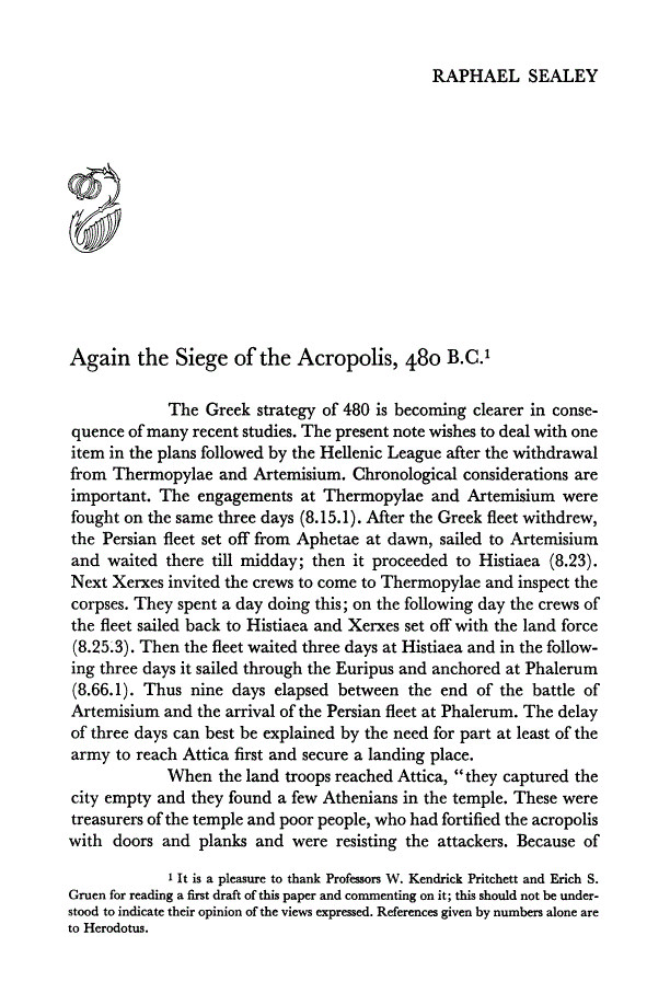 First page of Again the Siege of the Acropolis, 480 B.C.