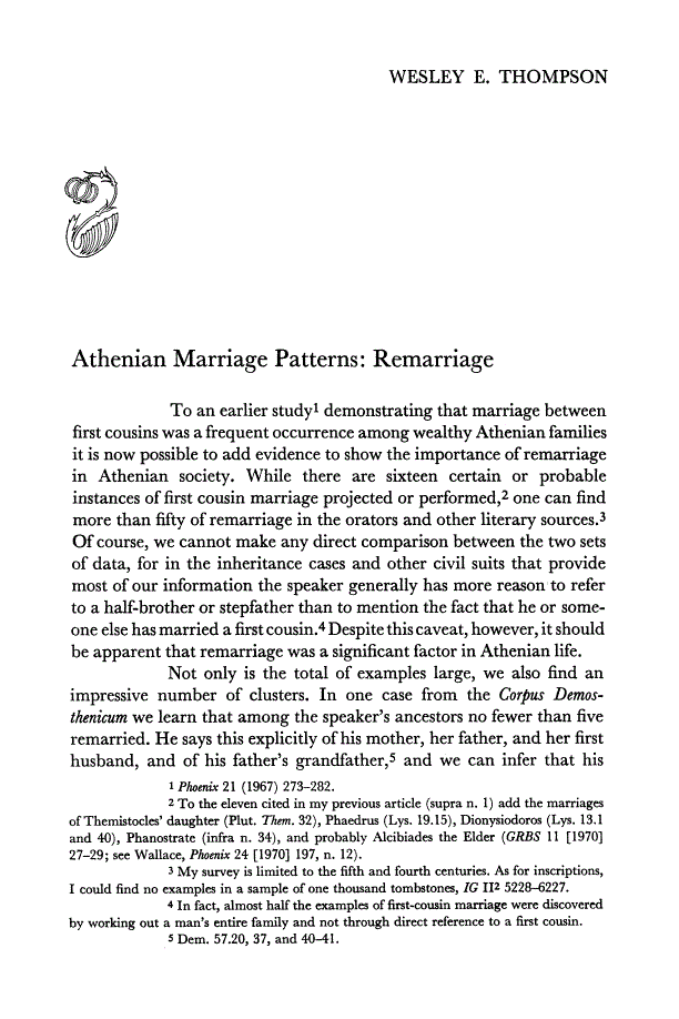 First page of Athenian Marriage Patterns: Remarriage