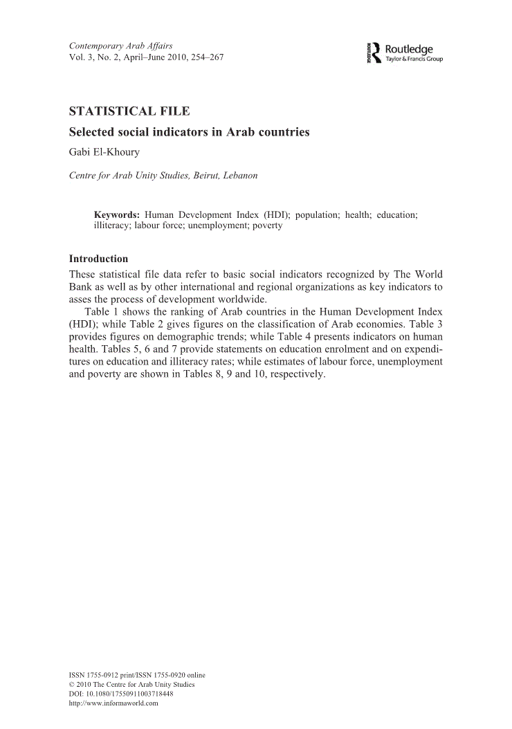 First page of Selected social indicators in Arab countries