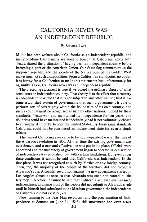 First page of California Never Was an Independent Republic