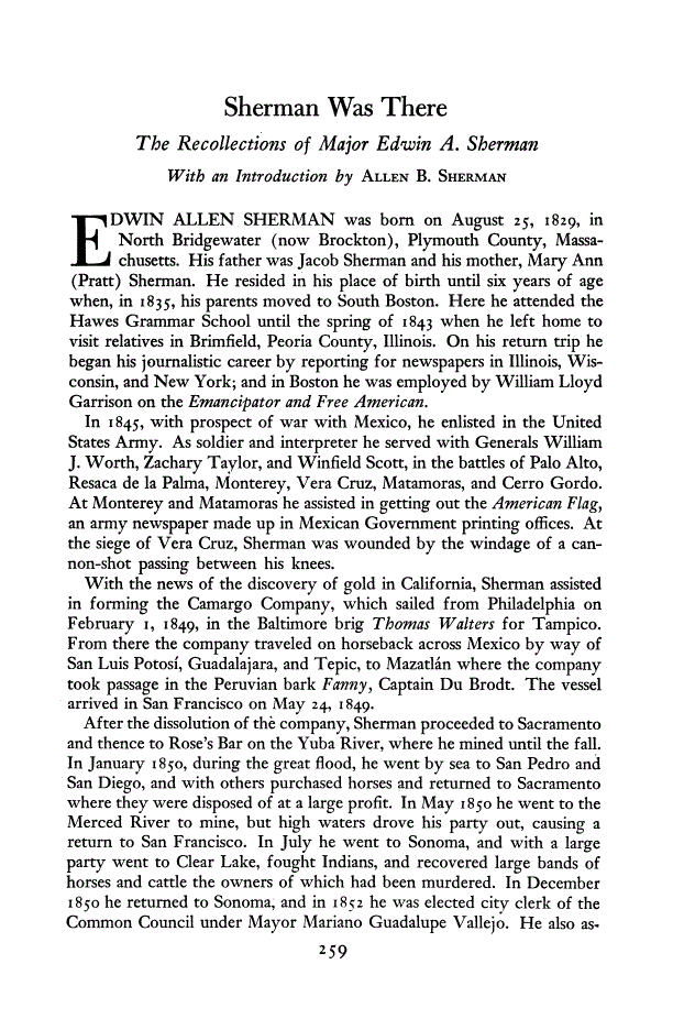First page of Sherman Was There: The Recollections of Major Edwin A. Sherman
