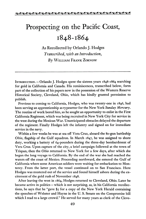 First page of Prospecting on the Pacific Coast, 1848-1864