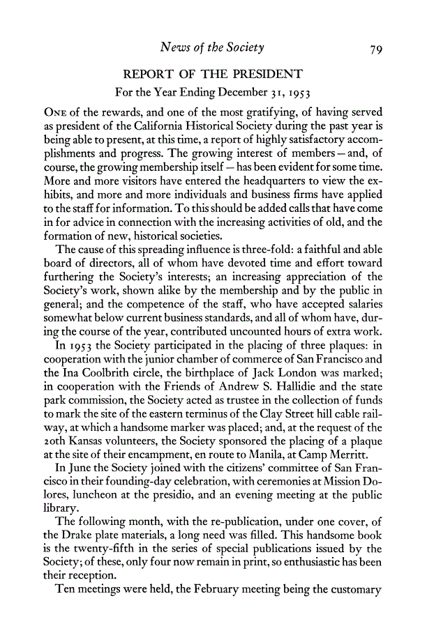 First page of Report of the President: For the Year Ending December 31, 1953