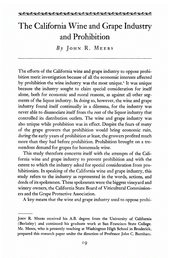 First page of The California Wine and Grape Industry and Prohibition