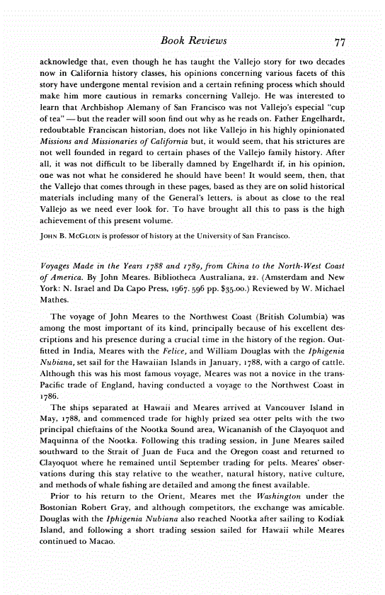 First page of Review: <italic>Voyages Made in the Years 1788 and 1789, from China to the North-West Coast of America</italic>, by John Meares