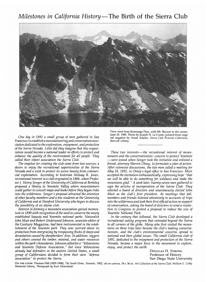 First page of Milestones in California History: The Birth of the Sierra Club