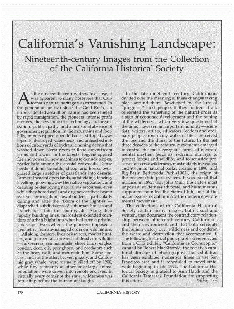 First page of California's Vanishing Landscape: Nineteenth-Century Images from the Collection of the California Historical Society