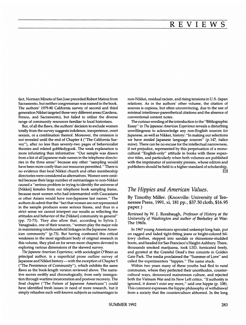 First page of Review: <italic>The Hippies and American Values</italic>, by Timothy Miller