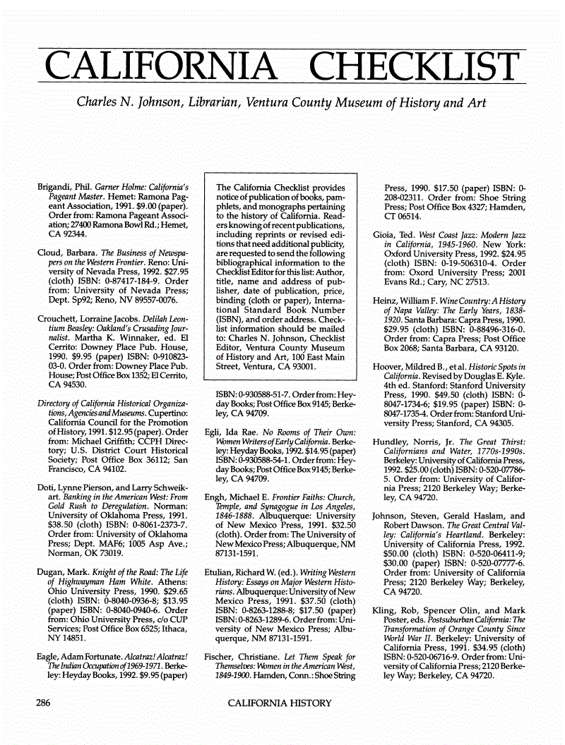 First page of California Checklist