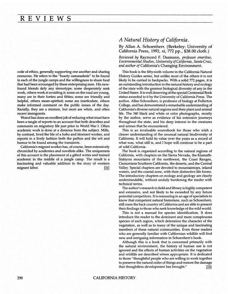 First page of Review: <italic>A Natural History of California</italic>, by Allan A. Schoenherr