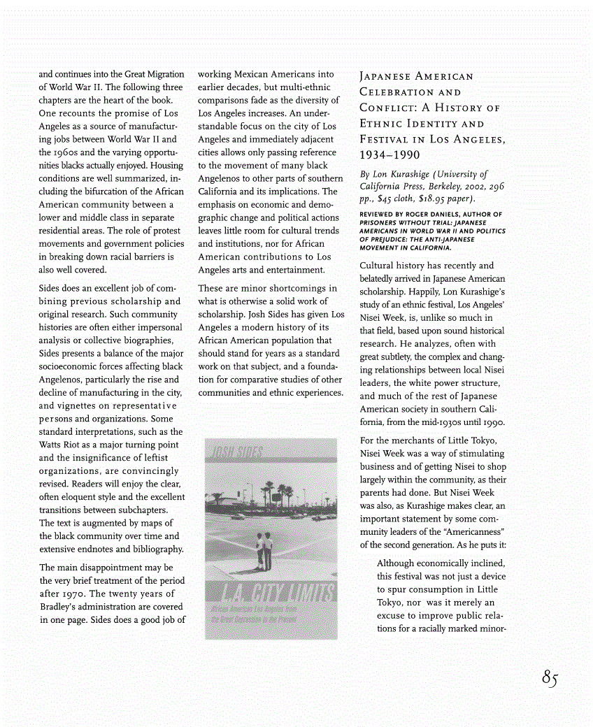 First page of Review: <italic>Japanese American Celebration and Conflict: A History of Ethnic Identity and Festival in Los Angeles, 1934-1990</italic>, by Lon Kurashige