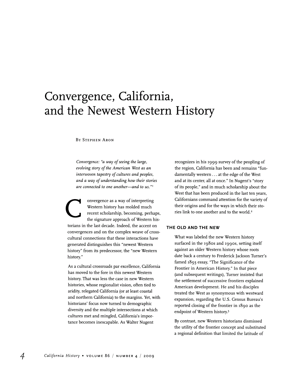 First page of Convergence, California, and the Newest Western History