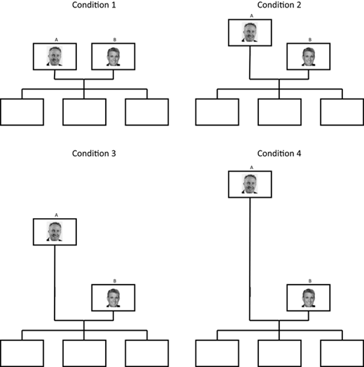 Figure 4. Manipulation of vertical positioning of the leader in an organization chart in Study 2.