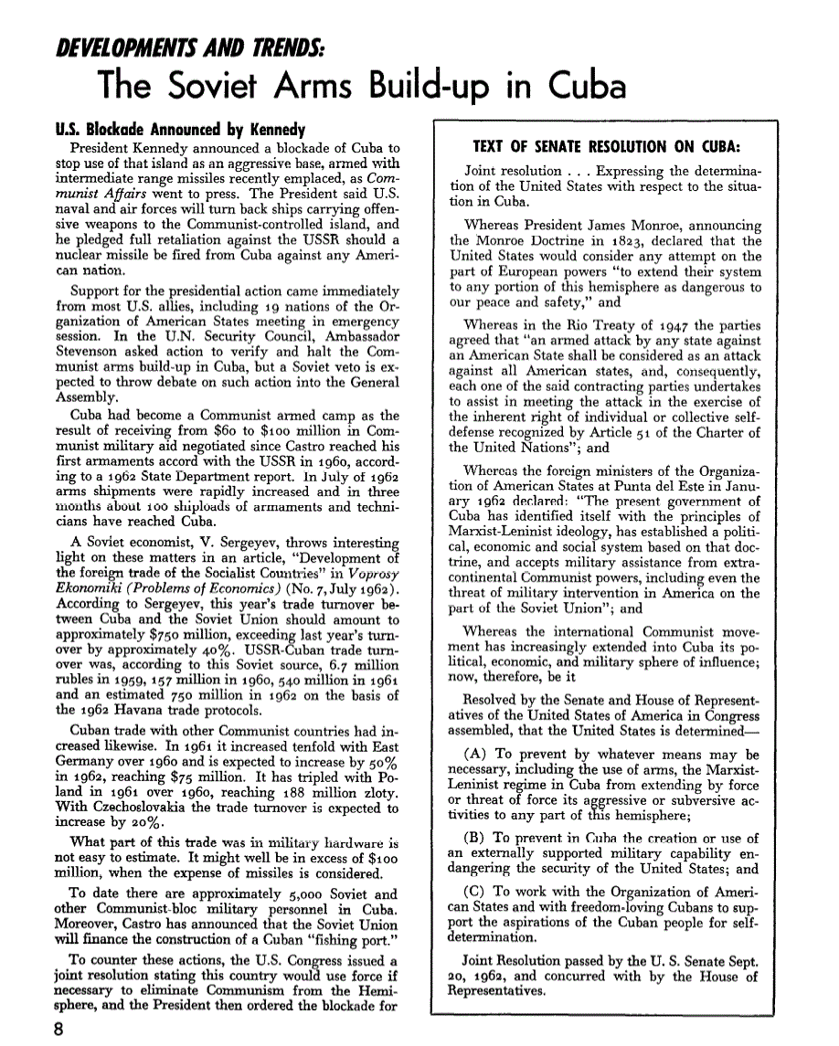 First page of Development and Trend: The Soviet Arms Build-Up in Cuba