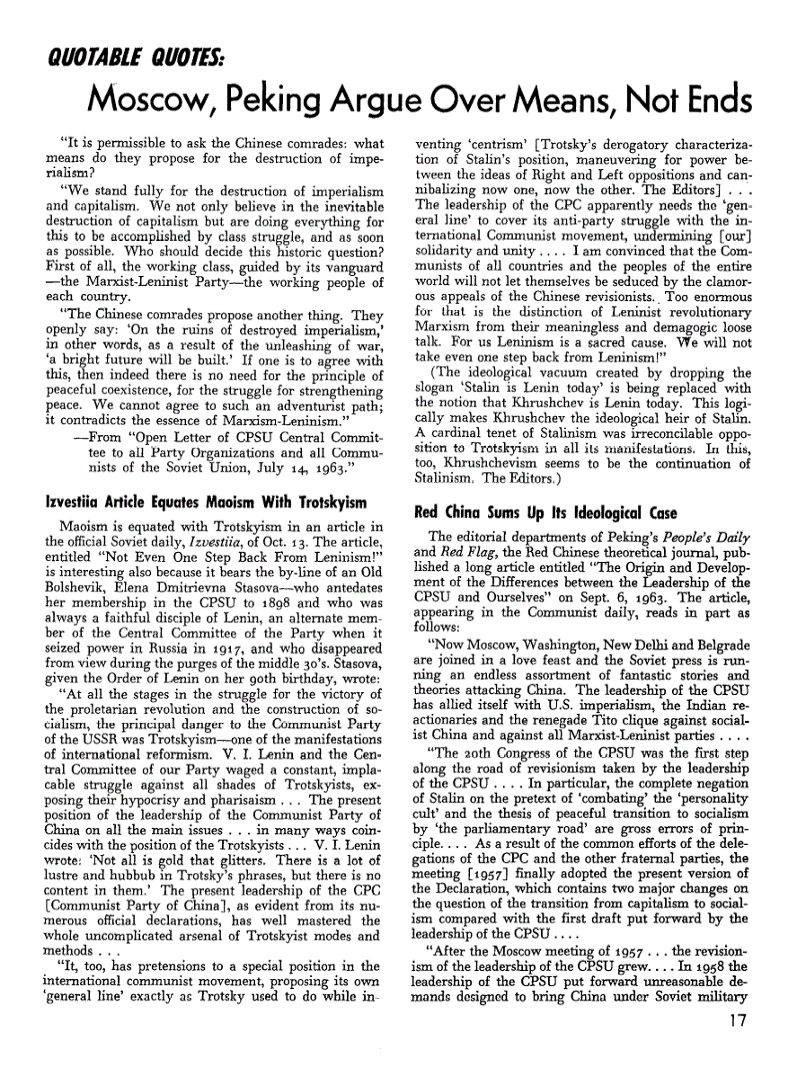 First page of Quotable Quote: Izvestiia Article Equates Maoism With Trotskyism