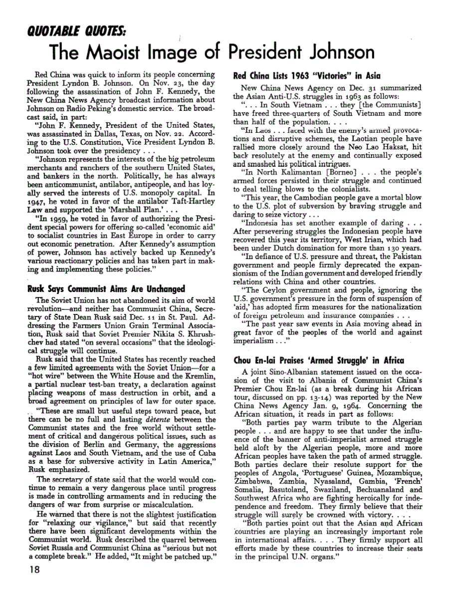 First page of Quotable Quotes: The Maoist Image of President Johnson