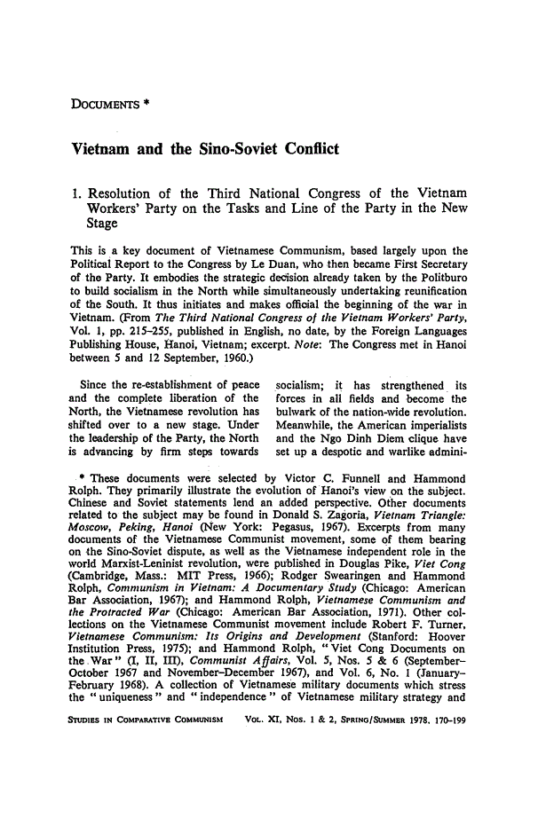 First page of Documents: Vietnam and the Sino-Soviet Conflict