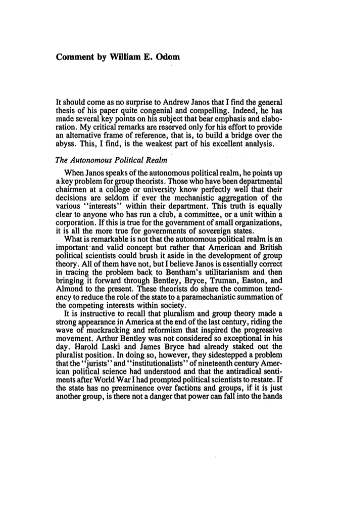 First page of Comment by William E. Odom