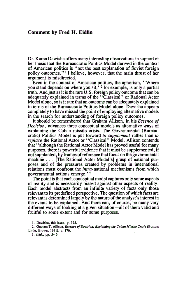 First page of Comment by Fred H. Eidlin