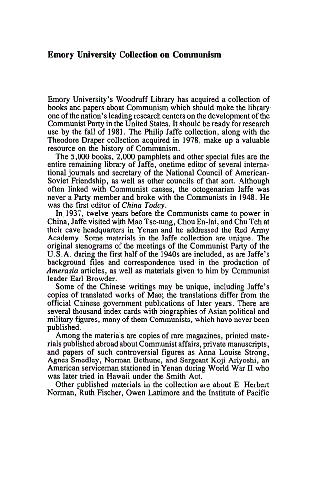 First page of Emory University collection on communism