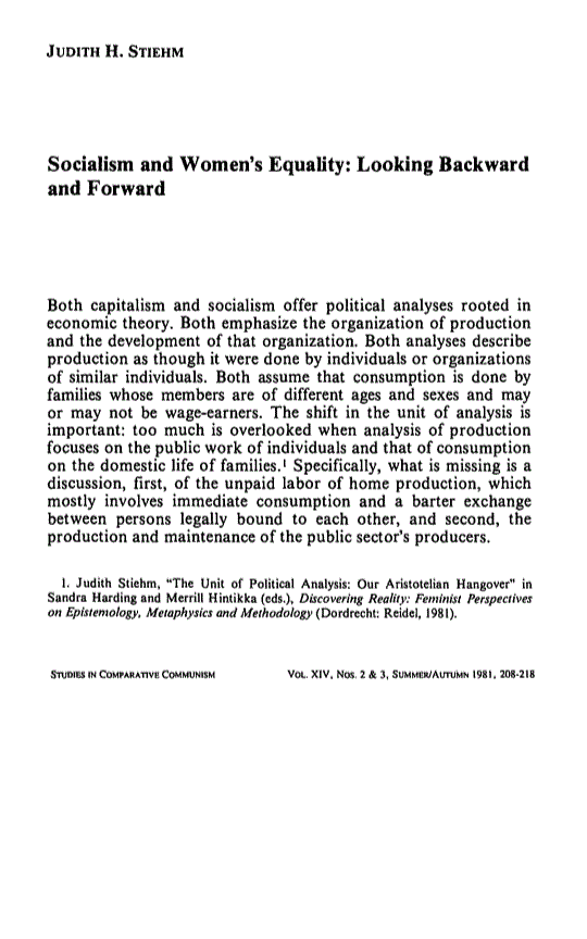First page of Socialism and Women's Equality: Looking Backward and Forward
