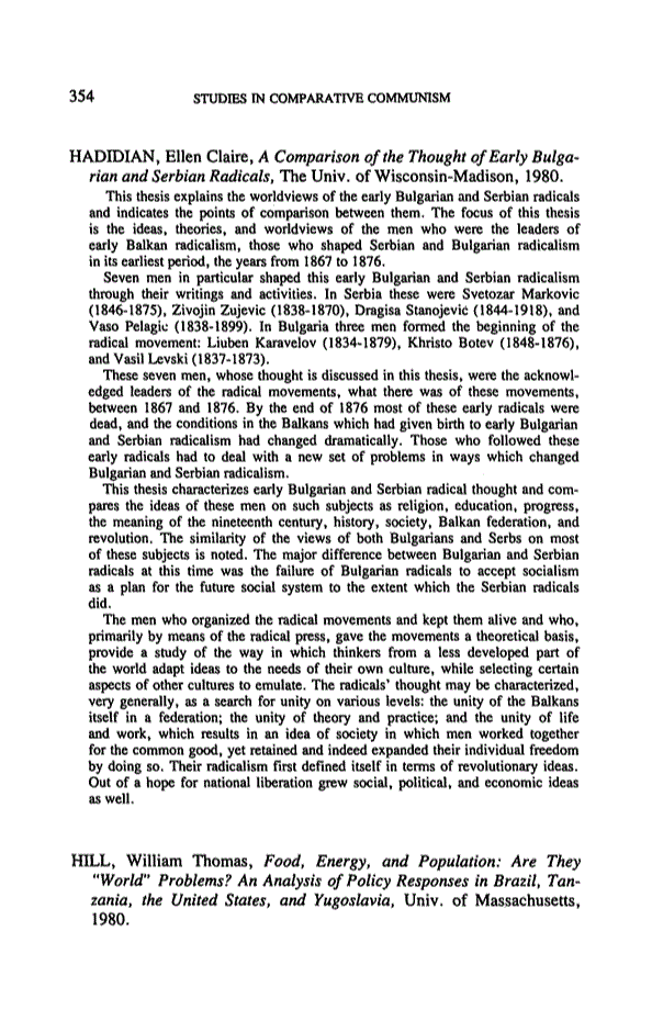 First page of A Comparison of the Thought of Early Bulgarian and Serbian Radicals, By HADIDIAN, Ellen Claire