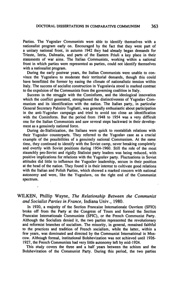 First page of The Relationship Between the Communist and Socialist Parties in France, By WILKEN, Phillip Wayne