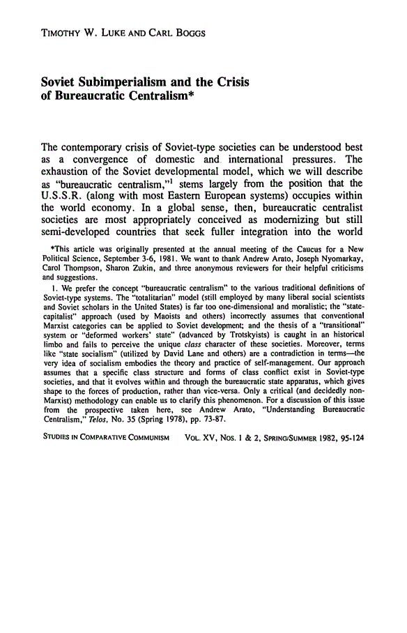 First page of Science and Technology in Communist Systems: Soviet Subimperialism and the Crisis of Bureaucratic Centralism