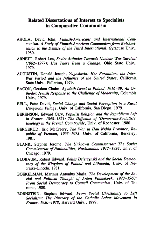 First page of Related dissertations of interest to specialists in comparative communism