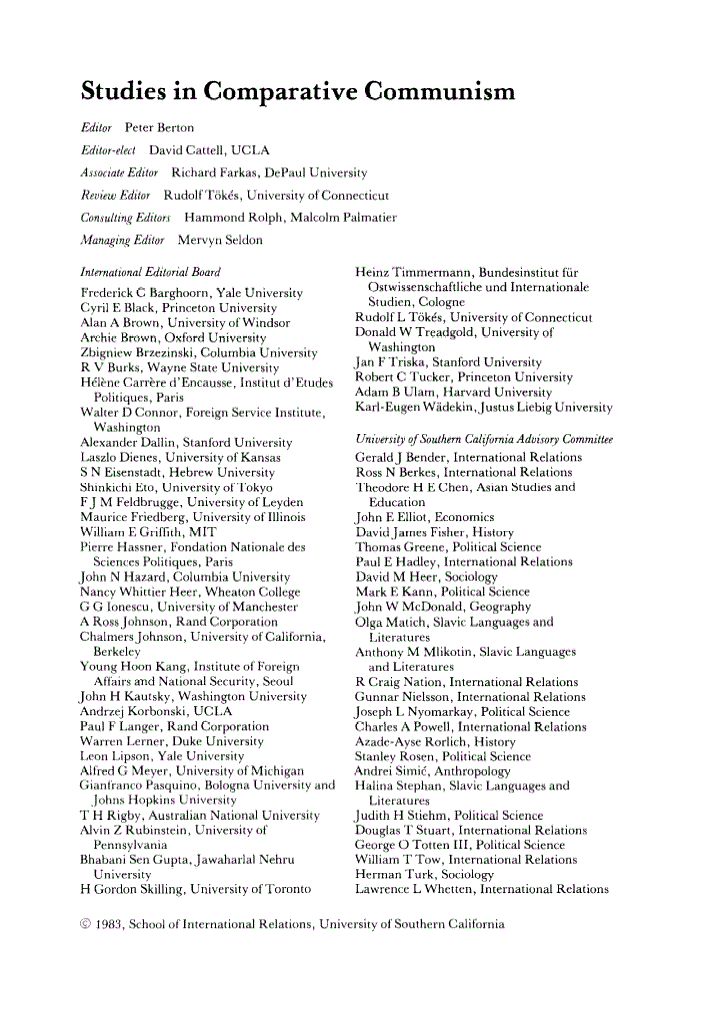 First page of International Editorial Board