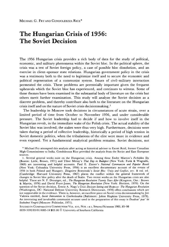 First page of The Hungarian Crisis of 1956: The Soviet Decision