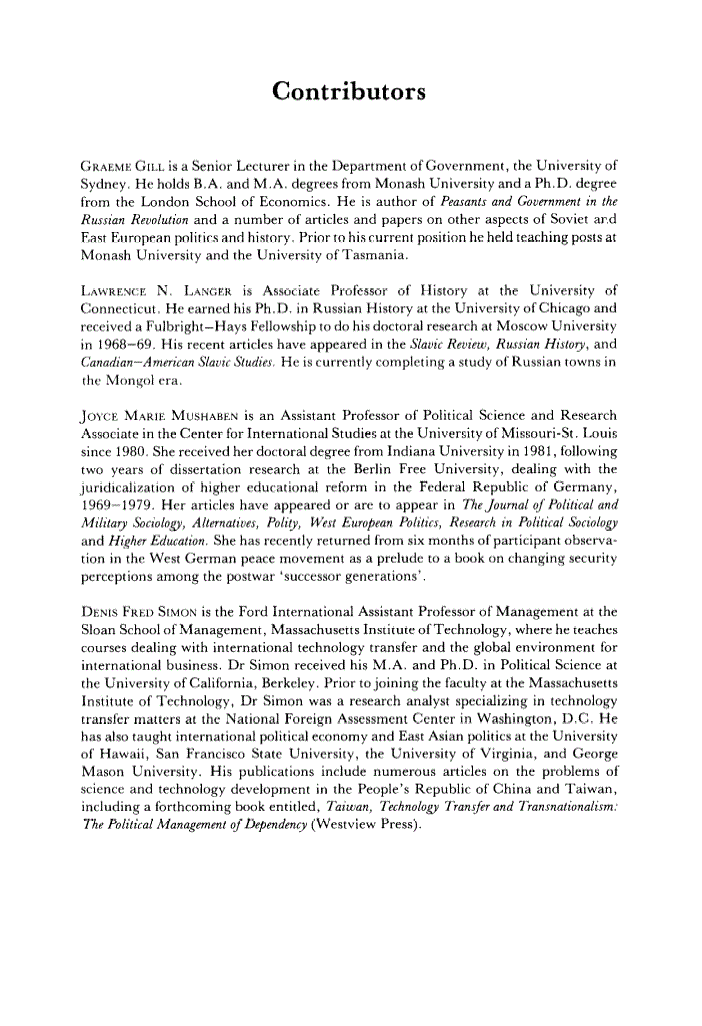 First page of Contributors
