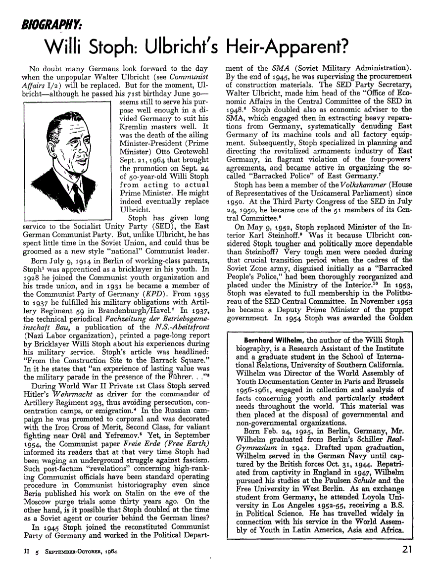 First page of Biography: Willi Stoph: Ulbricht's Heir-Apparent?