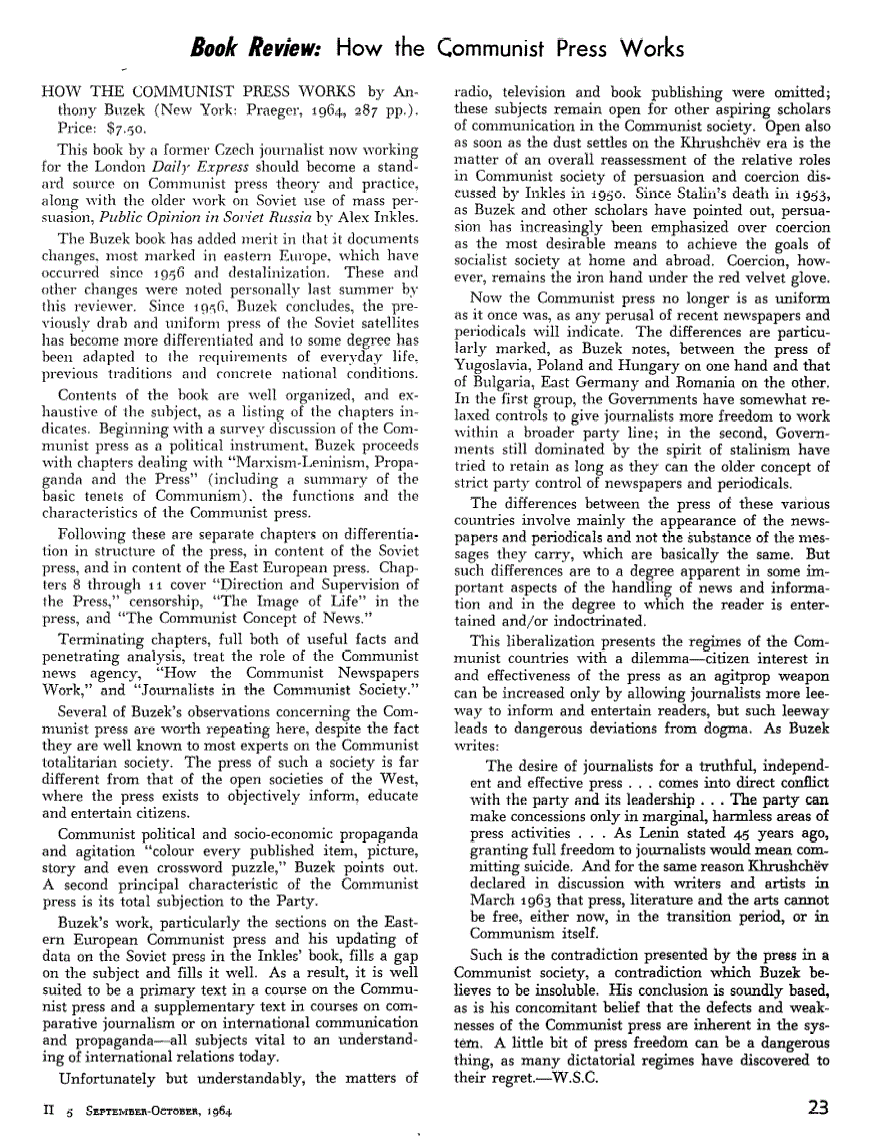 First page of Review: How the Communist Press Works, by Anthony Buzek