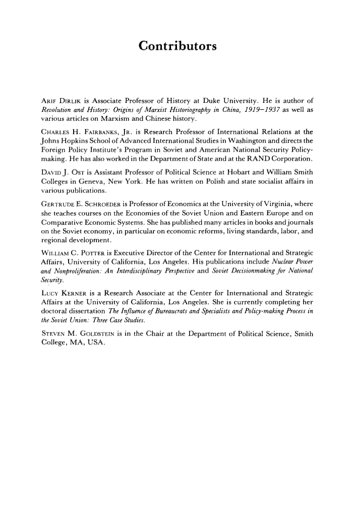 First page of Contributors
