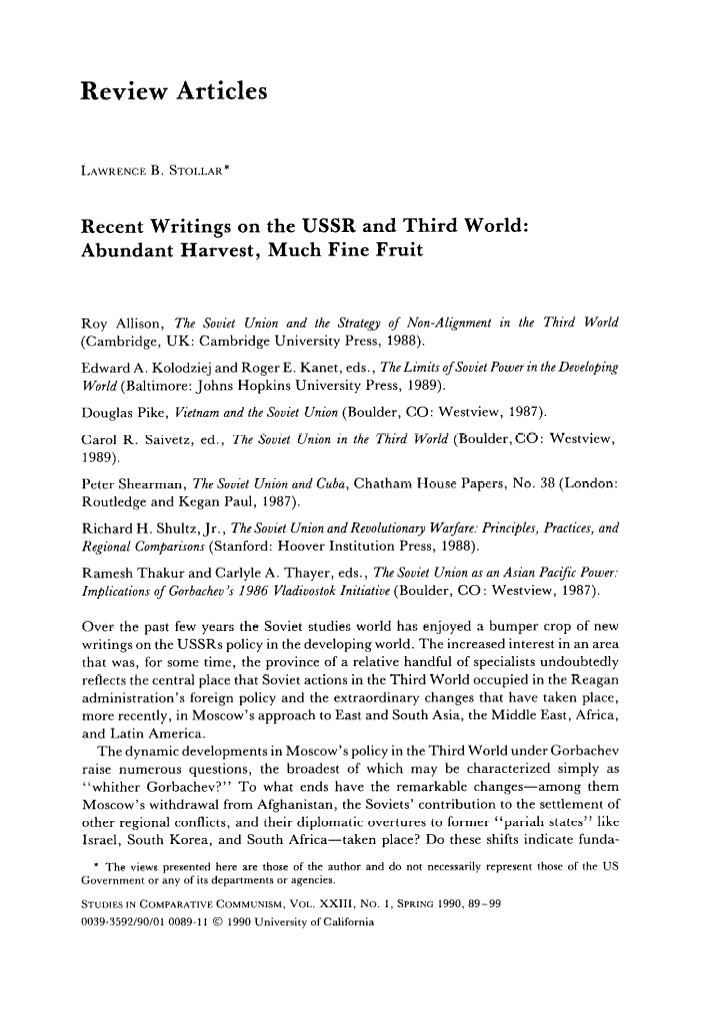 First page of Review: <italic>Vietnam and the Soviet Union</italic>, by Douglas Pike