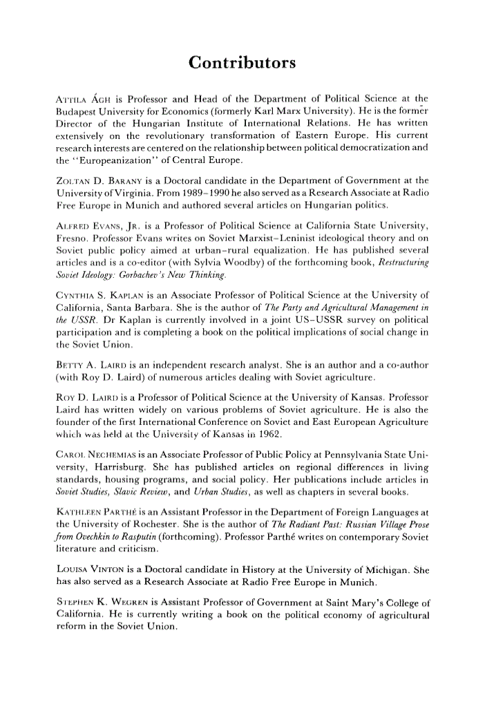 First page of Contributors