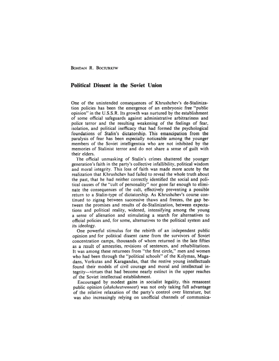 First page of Political Dissent in the Soviet Union