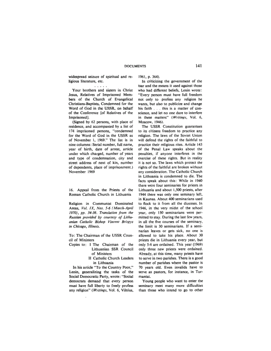 First page of Document: Appeal from the Priests of the Roman Catholic Church in Lithuania