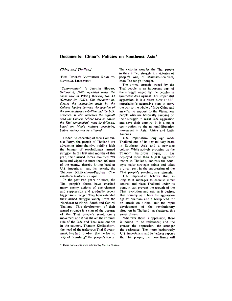 First page of Documents: China's Policies on Southeast Asia*