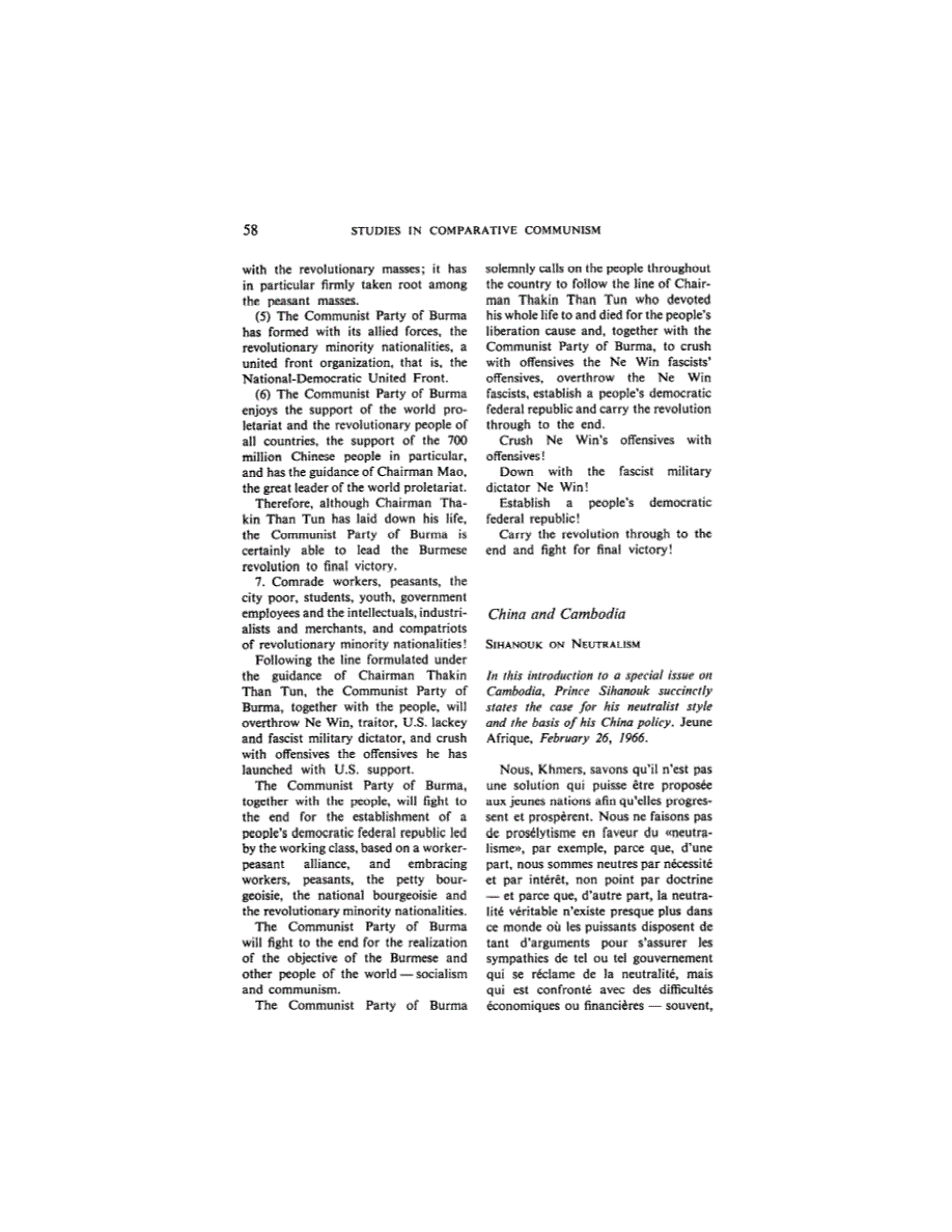 First page of In this introduction to a special issue on Cambodia, Prince Sihanouk succinctly states the case for his neutralist style and the basis of his China policy. Jeune Afrique, February 26, 1966